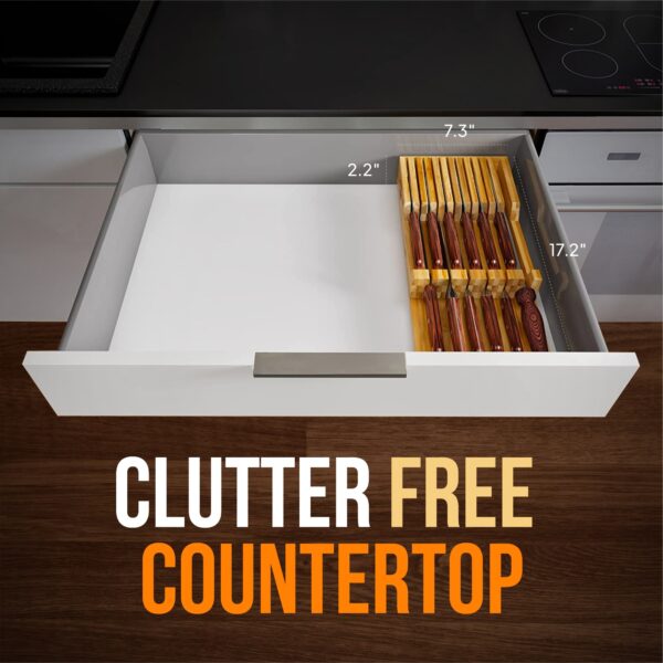 Knife drawer organizer keeps knives sharp and drawer clutter free