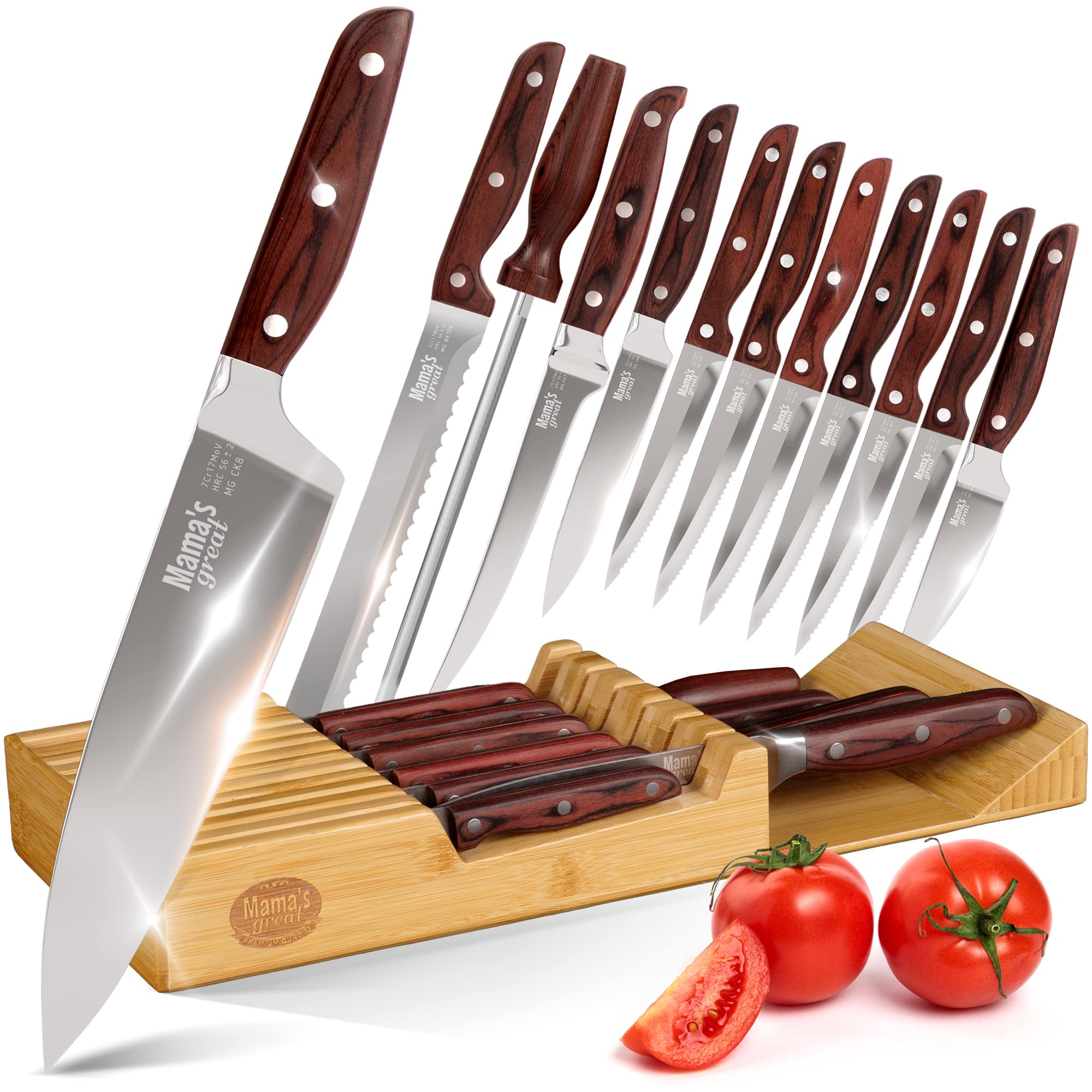 Deco Chef Gourmet 12 Piece Stainless Steel Knife Set & Storage Block - Full Tang